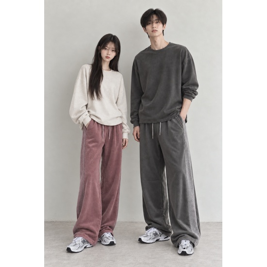 테리 배색 사이드 원턱 팬츠